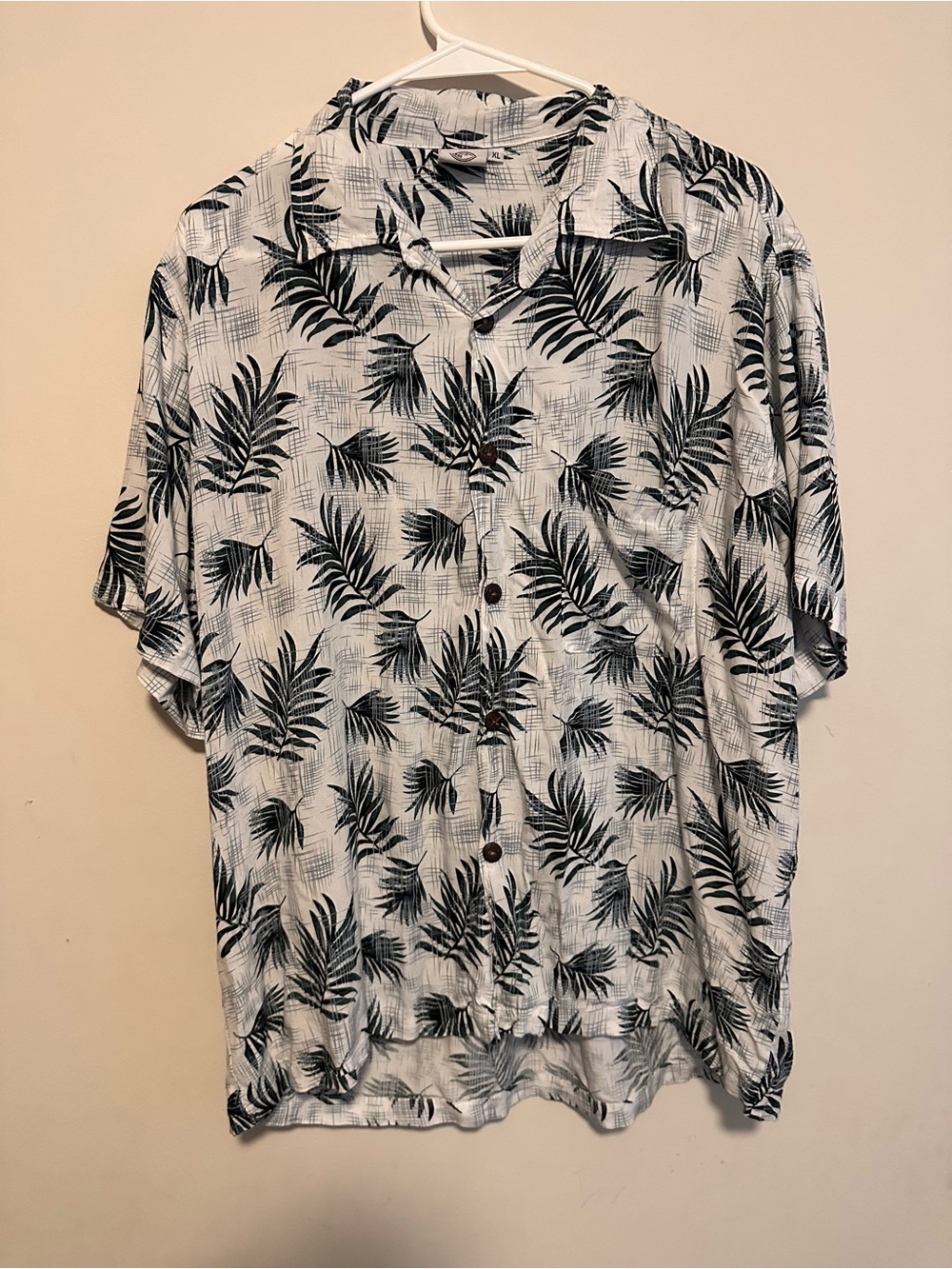 Vintage Makai Beach Hawaiian shirt, Palm Print Button down-XL